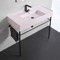 Pink Console Sink With Matte Black Base, Modern, 40
